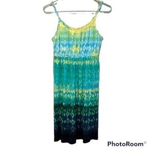 Style & Co Sun Dress Ombre Spaghetti Strap Blue Green Beach Women's Size Small S